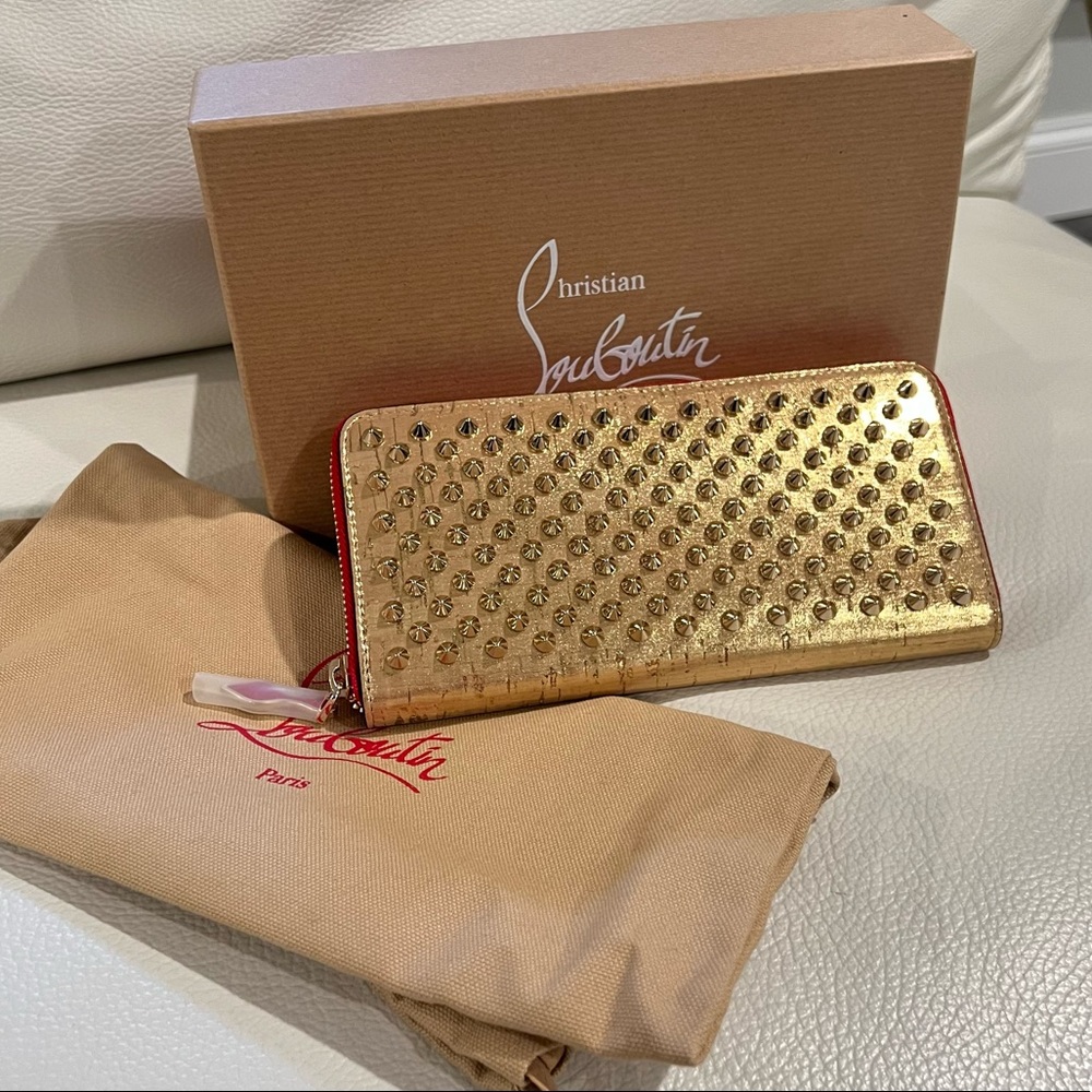 Christian Louboutin Panettone Wallet - Gold Leige Pepite with Spikes